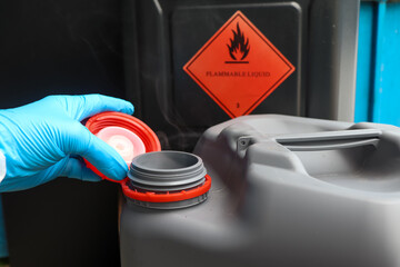 Flammable liquid symbol on the chemical tank