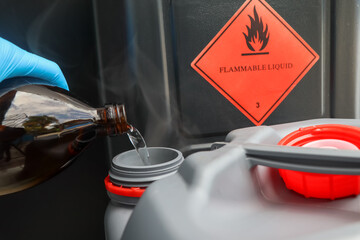 Flammable liquid symbol on the chemical tank
