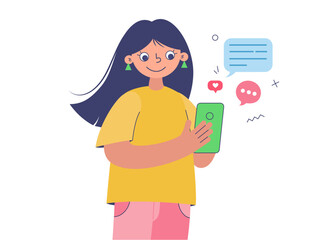 Girl using mobile phone, texting, messaging or chatting with friends online, looking at smart phone