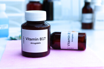 Vitamin B17 pills in a bottle, food supplement for health