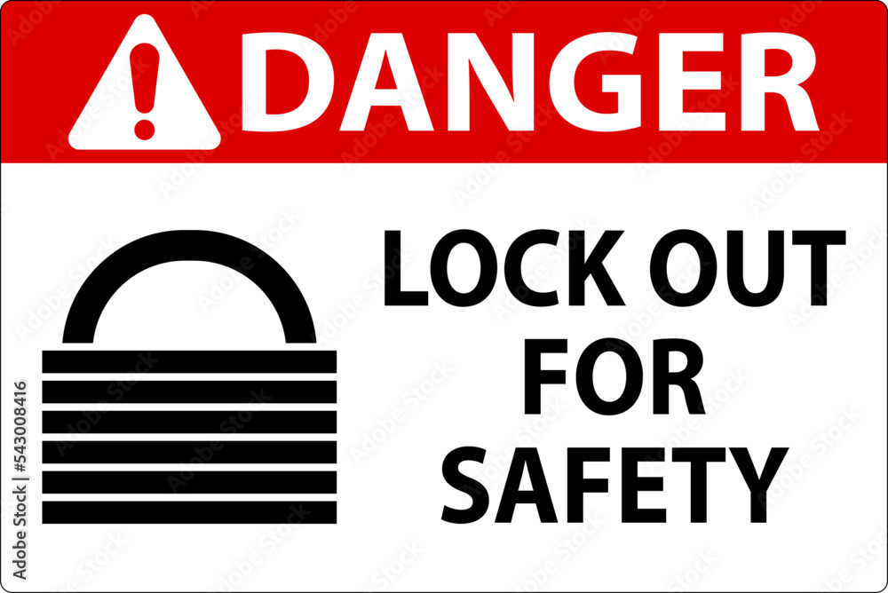 Sticker danger lock out label sign on white background