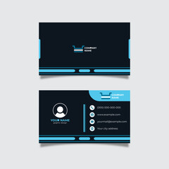 Modern business card template design with blue and black details