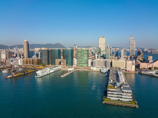 Obraz premium Drone fly over Hong Kong city in Kowloon side