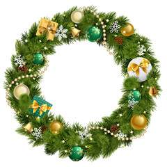 Fototapeta na wymiar Vector Christmas Wreath with Green Baubles