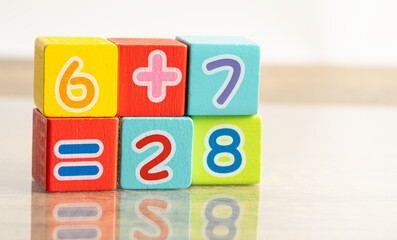 Math number colorful on white background, education study mathematics learning teach concept.