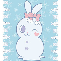 Snowman in the shape of a rabbit and cat