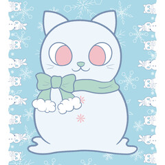 Snowman in the shape of a cat and a rabbit