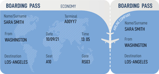 Boarding pass template. Air travel ticket layout - obrazy, fototapety, plakaty