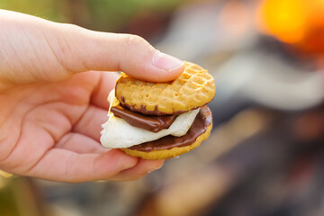 キャンプのたき火でつくるスモア