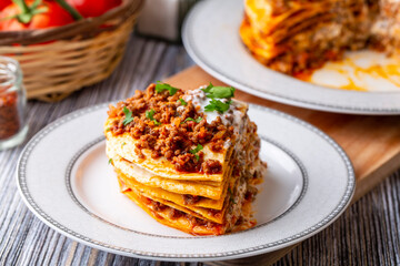 Turkish Food Kayseri Yaglama with Minced Meat, Yogurt and Tomato Paste