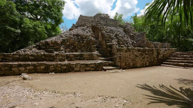One of the few pyramids of the Mayan civilization that remained in the city of Koba, the Yucatan Peninsula in Mexico. This pyramid is designed to play in Mesoamerican ballgame.