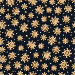 Christmas and New Year cartoon snowflakes seamless vector background
