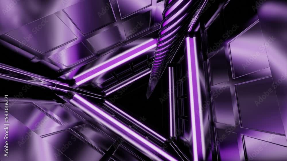 Poster Pale purple triangular tunnel. Design. Light animation with a triangular corridor that moves in abstraction.