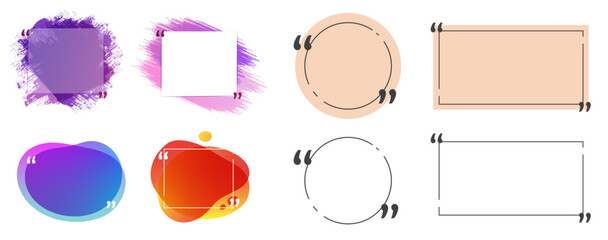 Citation bubble frame box for text design vector graphic, speech talk memo textbox template square and circle, abstract comment message sentence paint grunge and nude watercolor peach creative dialog