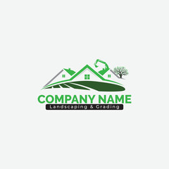 landscaping and grading house roof construction elements vector logo