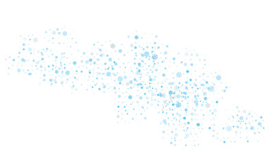 Snowflakes of different sizes and different transparency are randomly scattered over a transparent background. Winter png background, pattern, design.