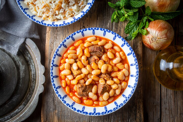 Turkish foods; dried bean, Beans with minced meat (kuru fasulye)