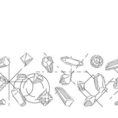 Seamless pattern with crystals or crystalline minerals. Jewelry or semiprecious gem stones.