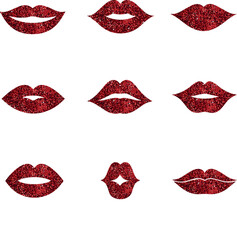 Red female glossy lips collection of various emotions. kiss ,smile, beauty , etc.