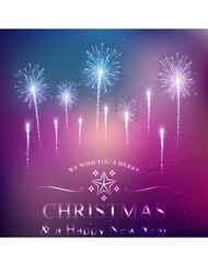 Happy New Year. Seasons greetings, colorful fireworks design. PNG Fireworks greetings Merry Christmas and Happy New Year