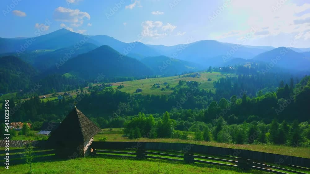 Wall mural Panorama of Chornohora Range in Carpathians from the grounds of Transfiguration Monastery in Dzembronia village, Ukraine