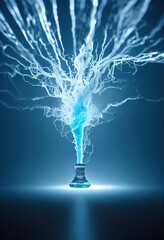 3D rendered computer generated image of a colorful icy blue electrical storm. Tornado vortex with bright electricity lightning storm background wallpaper