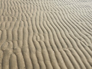 Natural texture, rows of wet sand carved by a receding tide, along the shores of the Sandy Hook, Gateway National Recreation Area, Monmouth County, New Jersey.