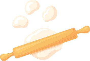 Wooden pin rolling dough. Baking preparation icon