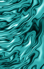 Illustration of gradient teal blue color chaotic flowing liquid pattern