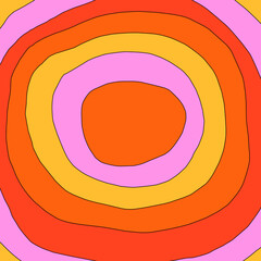 1970 psychedelic poster - square social media template.Geometric backgrounds for text. Funky and groovy postcard.Hippie placard blank. 1980 party card.70s and 80s posters.Feel good shapes, rainbow	