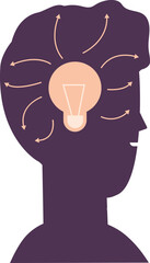 Idea process icon. Lightbulb shining in human head