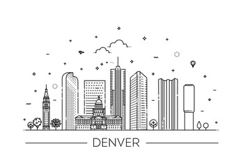 Colorado, Denver, outline city vector illustration, symbol travel sights landmarks - 543026647