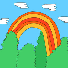 square template for social media. Editable layered photo frame.1970 psychedelic and groovy hippies.Fantasy naive background with rainbow,sky,clouds.90s good vibes.nostalgic publications, 00saesthetics