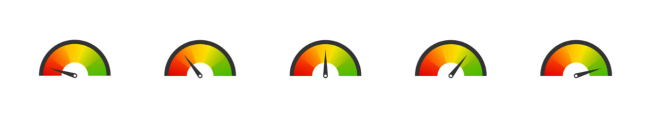 Speedometer rating gradient set icons. Arrow point scale speed symbol. Vector flat illustration for web