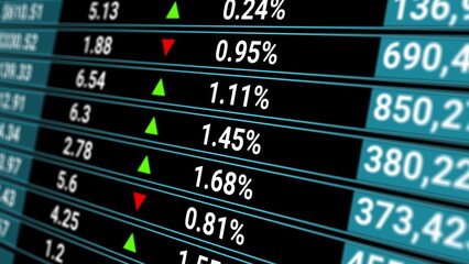 Financial background with online stock market information. Trading report for business concept. Stock market tickers. Digital chart of stock market prices changing. Investments, banking, commerce.