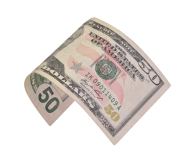flying fifty dollars bill isolated