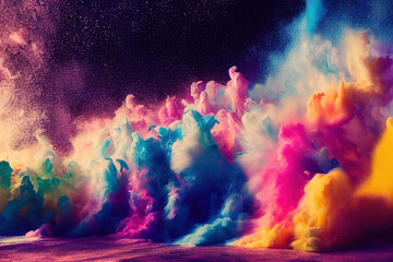 Obraz premium Exploding paint splashes and paint powder in rainbow colors