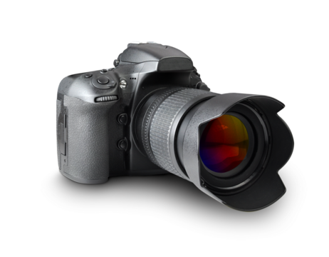 Digital photo camera on isolated white background