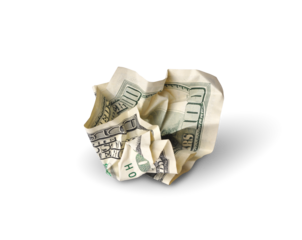 crushed one hundred dollars bill isolated