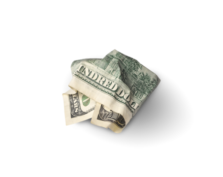 crushed one hundred dollars bill isolated