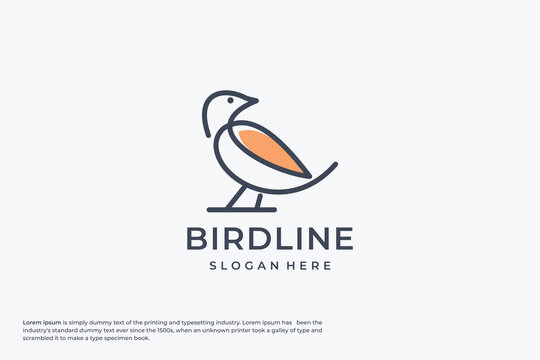 vector line art of abstract colorful bird, wall art design, minimal bird line logo icon illustration isolated on white background