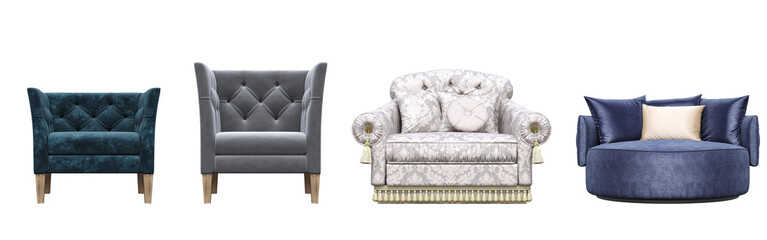 armchair isolated on white background, interior furniture, , 3D illustration, cg render