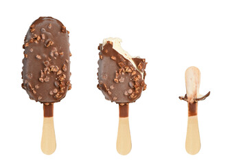 Ice cream in different stages of eating. Isolated