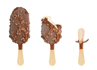 Ice cream in different stages of eating. Isolated