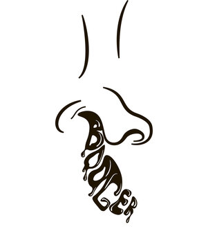 Lettering of the word is booger. The letters are drawn in black in the form of a booger sticking out of his nose. Stock vector illustration