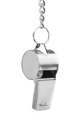 Hanging metal whistle isolated