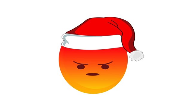 Angry red emoji in santa claus christmas hat isolated on white background. Negative emotions concept. Winter holidays emoticon. Social media reaction icon.
