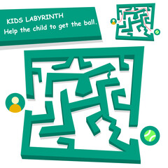 children's maze.maze concept, help the child to get the ball. children's educational game. isometric labyrinth.