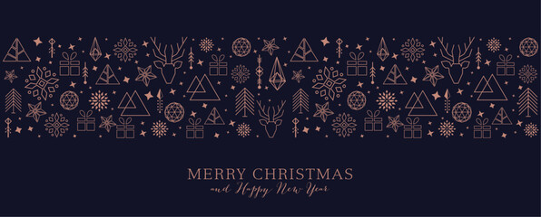 Christmas card with snowflake border vector illustration, Merry Christmas an happy new year - obrazy, fototapety, plakaty