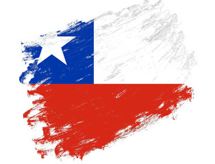 Chile flag painted on a grunge brush stroke white background